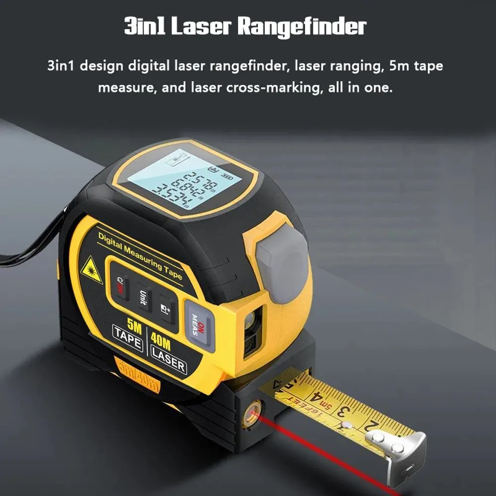 Laser Tape Measure 3 In 1 Digital Tape Measure Steel Tape Measure High Precision Laser Rangefinder