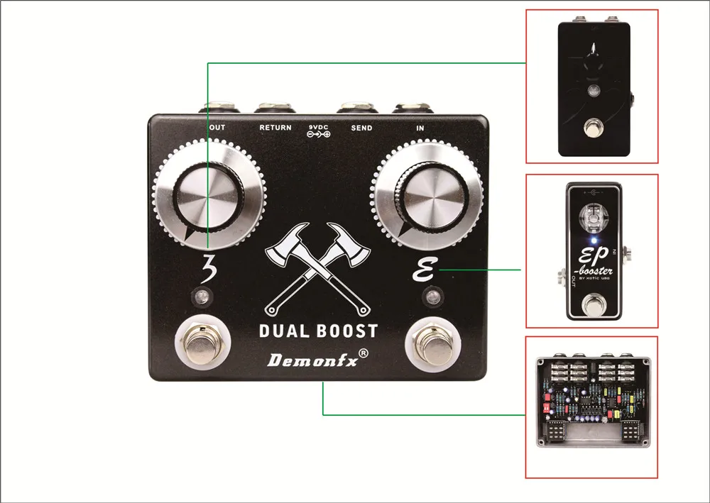 NEW Demonfx High Quality Dual Booster 3 Boost And E Boost In One Pedal With FX LOOP For Guitar Effect Pedal