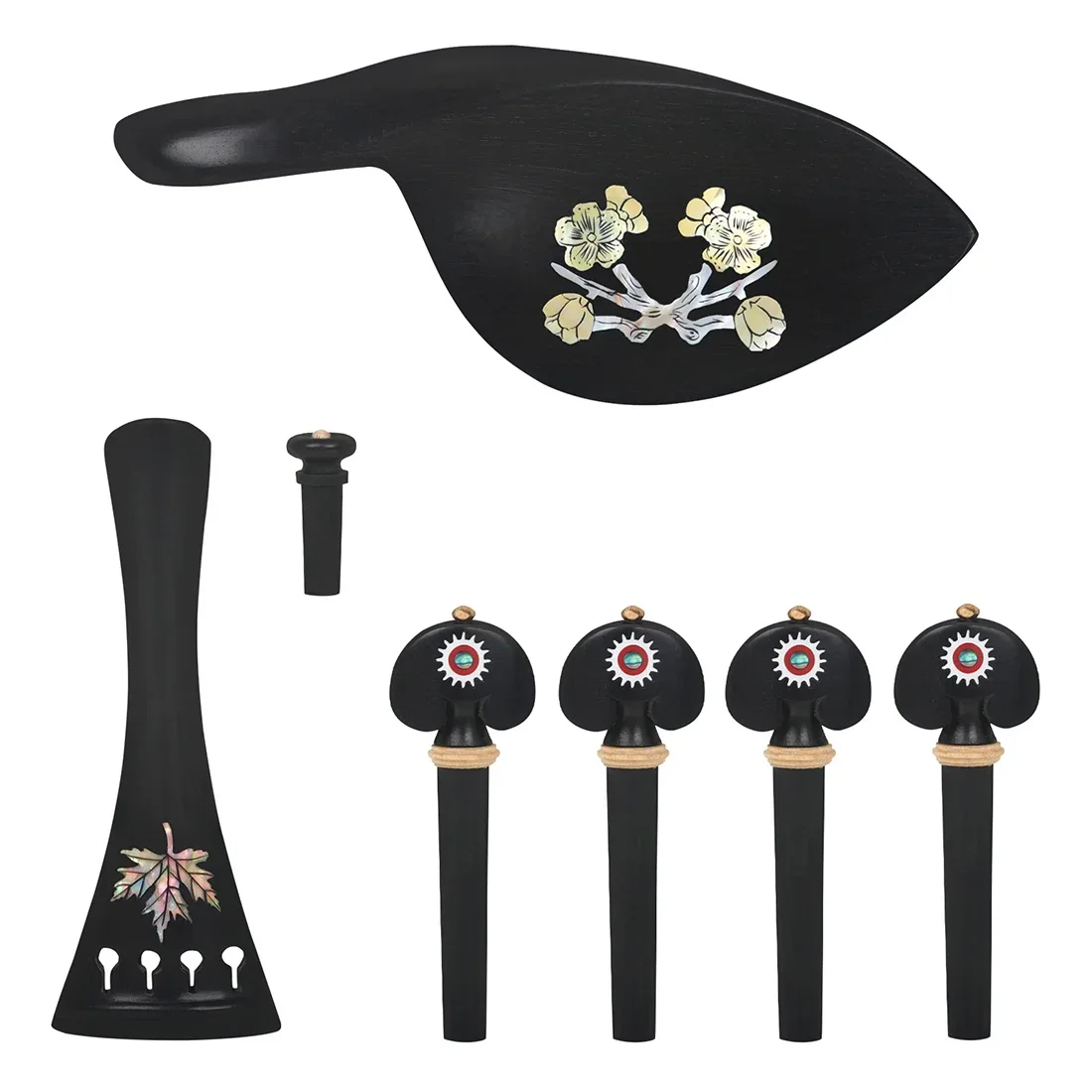 4PCS Violin Accessories Set 4/4-3/4 Violin Instrument Parts - Pull Chord Plate Chord Shaft Tail Nail Cheek Rest