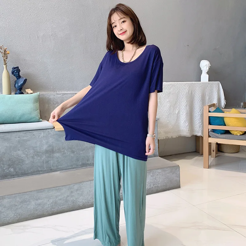 3XL-6XL piyama katun wanita, Set baju tidur longgar kasual ukuran Plus, lengan pendek, setelan piyama wanita