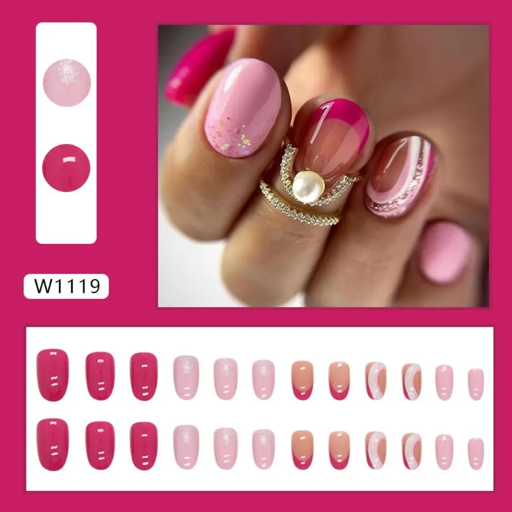 Unhas Postiças Oval Longas, Rosa, Onduladas, Coloridas Unhas Postiças, Cobertura Completa, Pontas De Unhas Francesas, Moda DIY