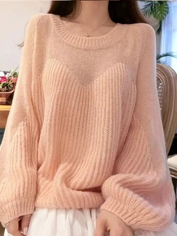 

New Casual Loose Long Sleeve Women Sweater Fashion Lantern Sleeve Knitted Pullover Hollow Out Sweaters autumn Woman Clothes