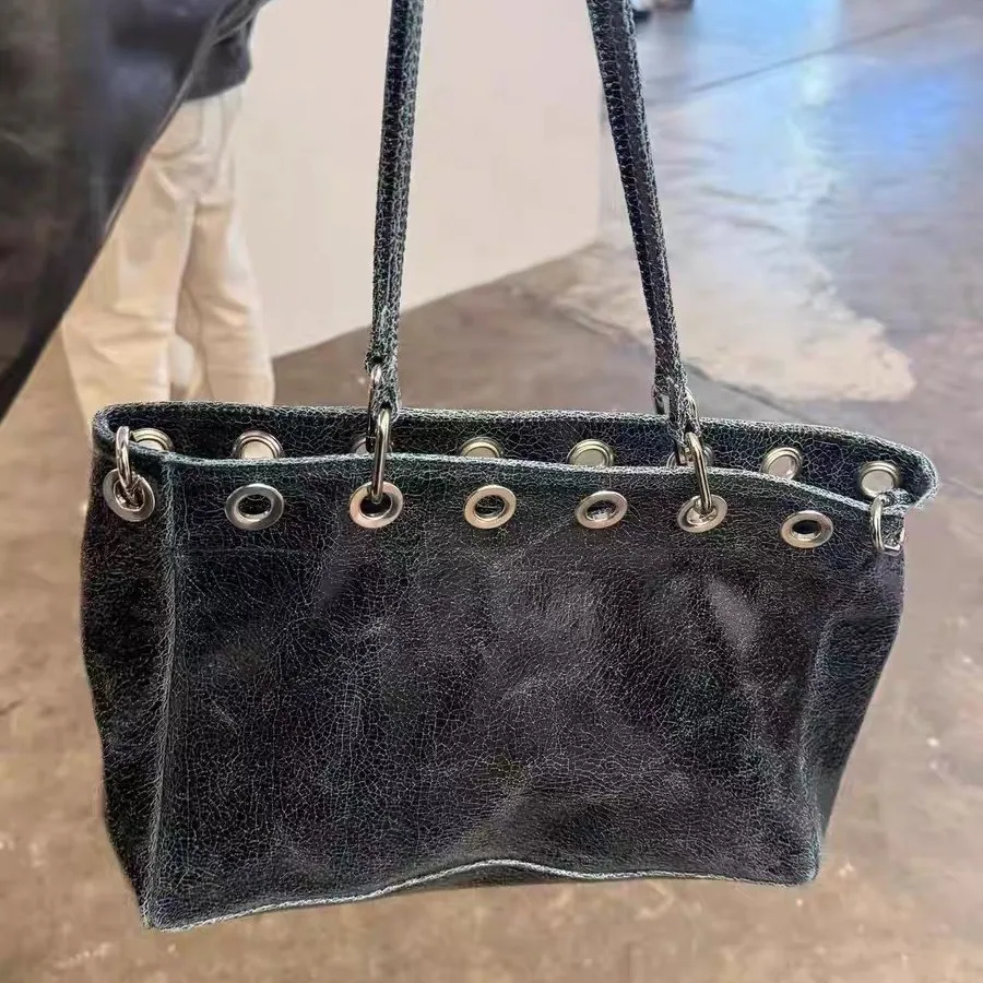 

2025 New Product - Fashionable, Versatile, Contrasting Color, Retro-Style, Weathered Tote Bag, Shoulder Bag