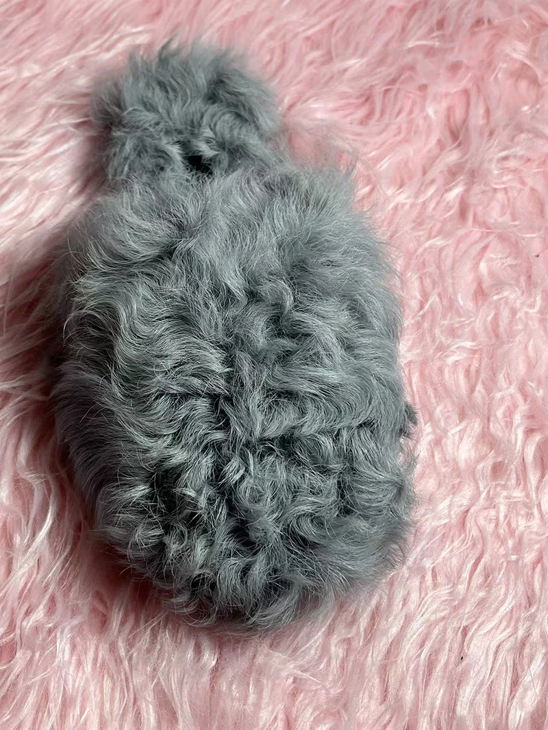 New lamb fur leather bag head slippers with warm rolled fur for lazy people, pure fur one-piece flat slippers