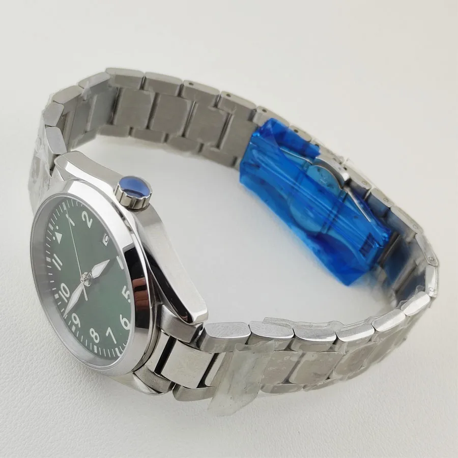 Relógio Sapphire em aço inoxidável masculino, movimento NH35, caixa 42mm, verde luminoso, montagem