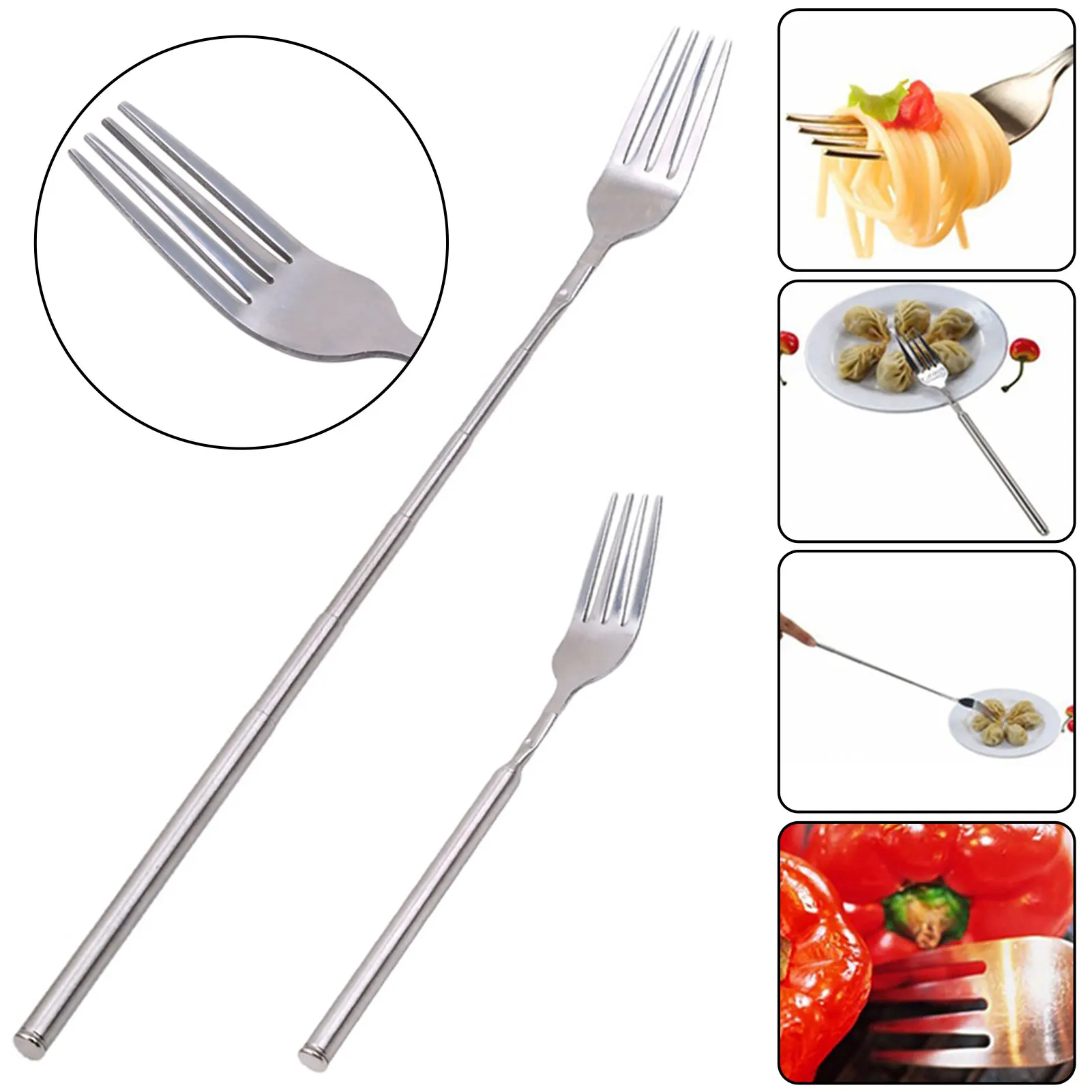 Ausziehbarer Gabel Edelstahl extra lang Grilldessert Fork Novety Stiefküchenware Lebensmittel Nahrungsmittel -Wiederverwendbare Camping BBQ Fork