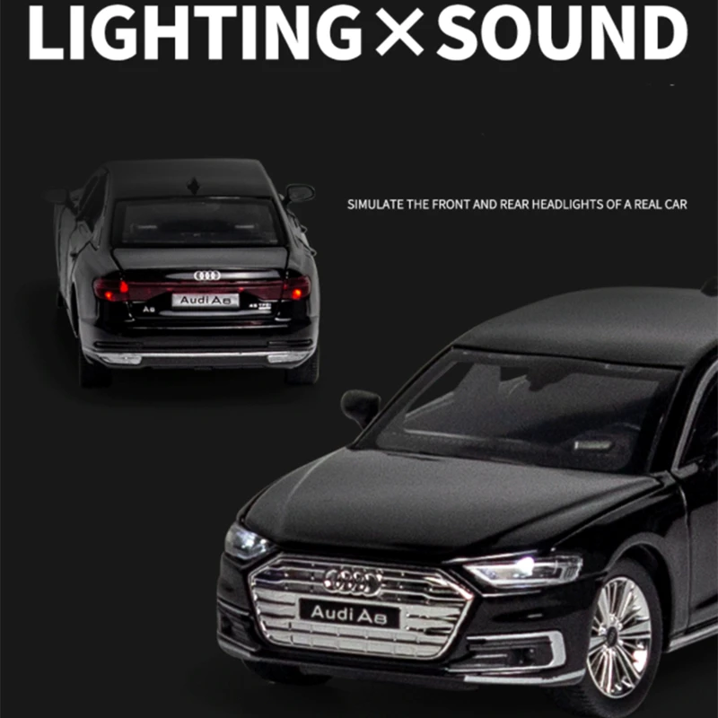 1:32 AUDI A8 Alloy Car Model Diecast & Toy Vehicles Metal Toy Car Model High Simulation Sound and Light Collection Kids Toy Gift