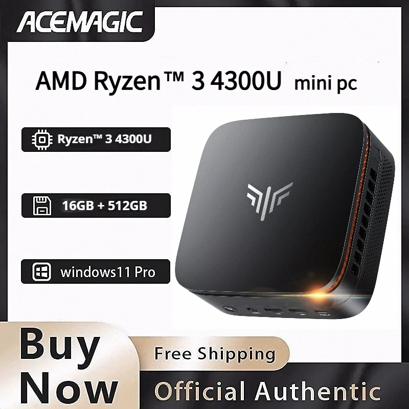 ACEMAGIC Przenośny Mini PC AMD Ryzen 3 4300U Win11Pro DDR4 16GB SSD 512G WiFi 5 BT4.2 Komputer Stacjonarny Odpowiedni do Domu/Biura Mini PC