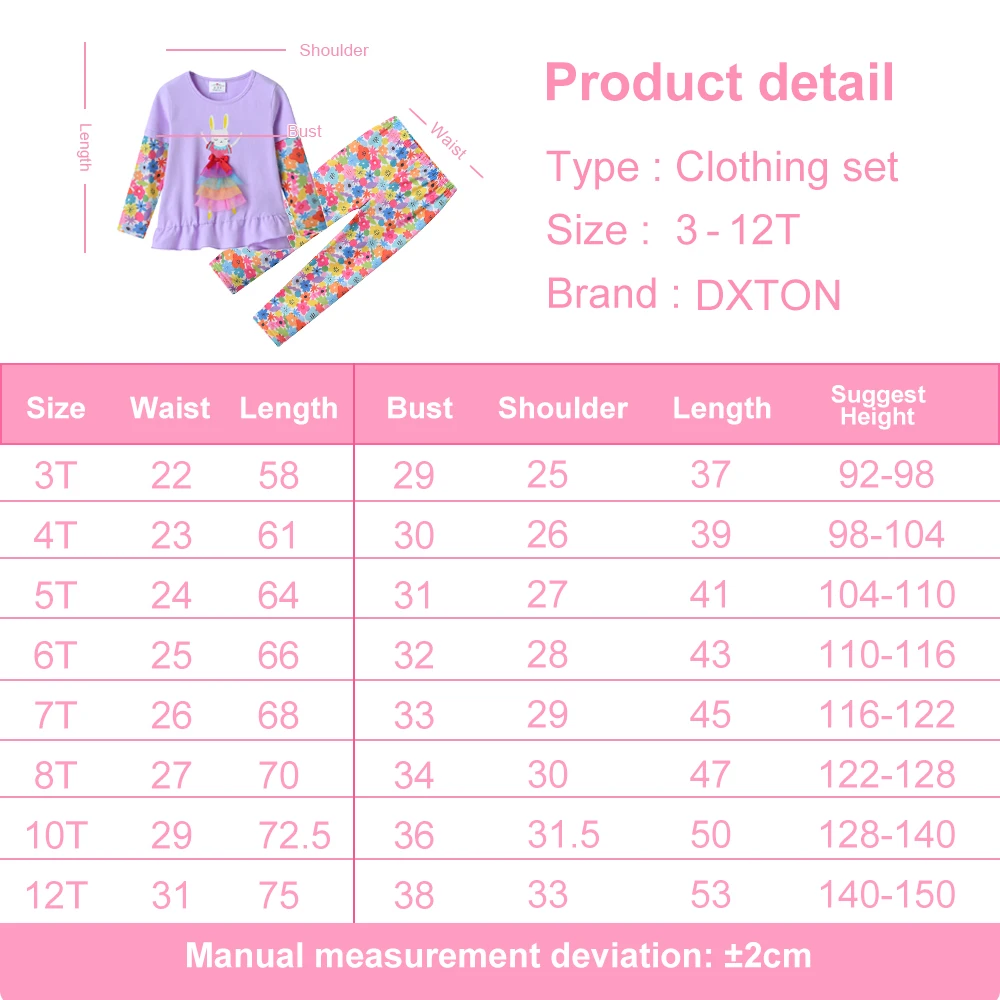 DXTON Children Pajama Sets Autumn 2PCS Girls Suit Long Sleeve Tops with Trousers Rabbit Floral Casual Kids Clothing Sets 3-12Y