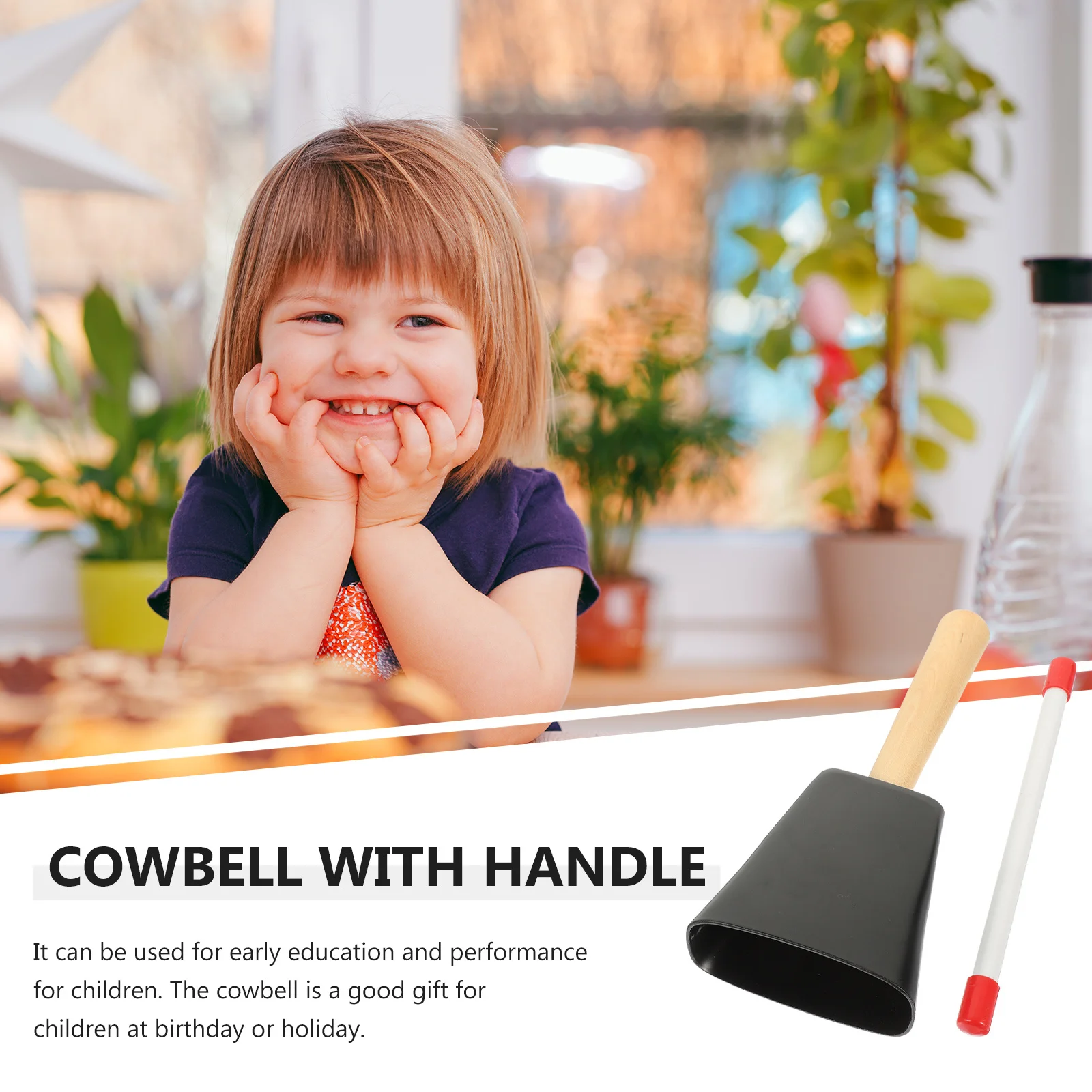 

1Set Metal Cowbell with Handle Sturdy Professional Percussion Instrument for Early Music Education Performance Accessory