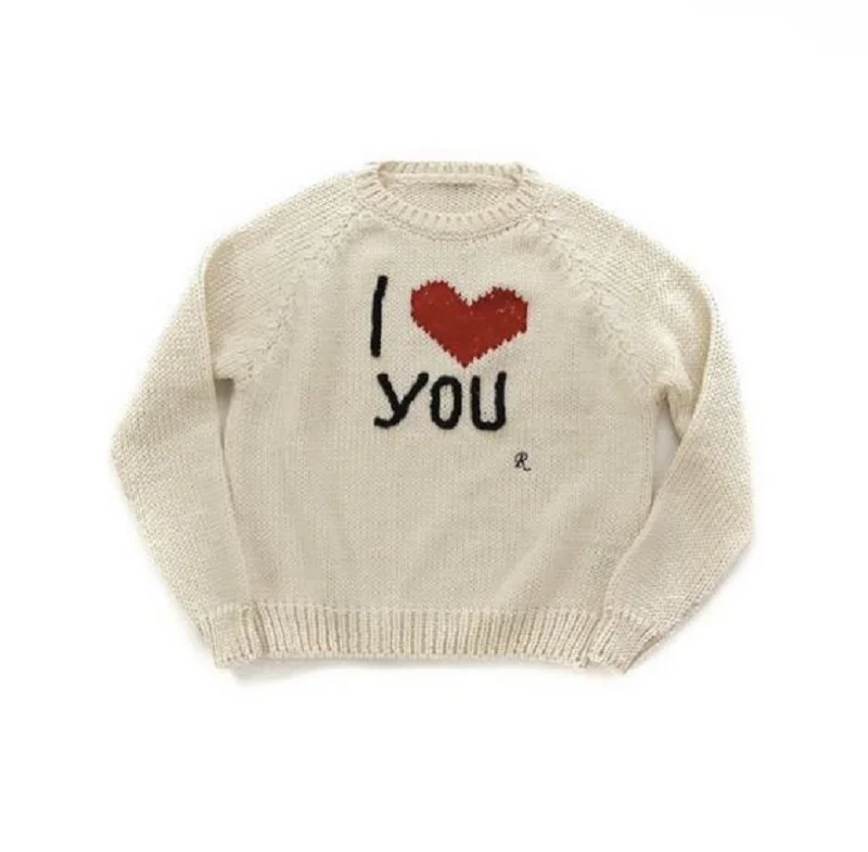 I LOVE YOU Letter Printing Pullover Women\'s Harajuku Super Large Sweater Street Apparel Y2K Knitted Embroidery Loose Pullover