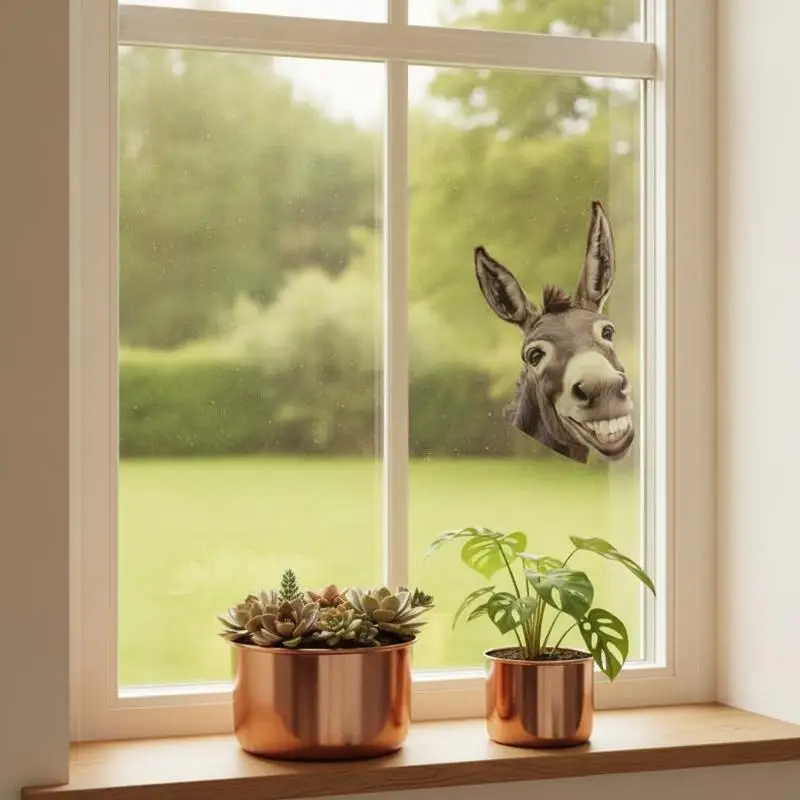 Waterproof Self Adhesive Grinning Donkey Window Sticker Removable Decal For Living Room Home Decor