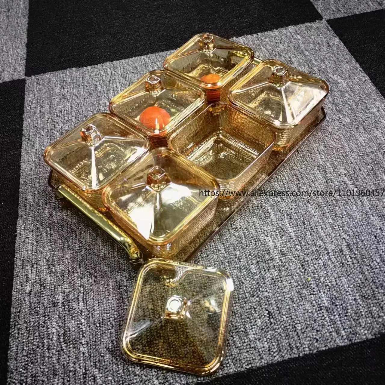 

Европейский высококачественный набор янтарных коробок для закусок с несколькими отделениями, подходящий для домашнего хранения закусок, сервировки