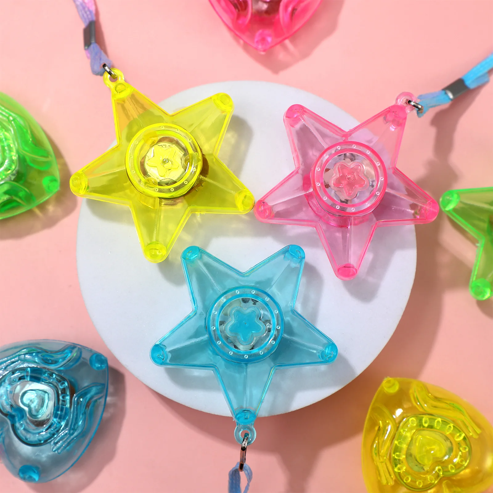 

8Pcs LED Necklace Light Up Star Heart Pendant Detachable Lanyard Glow Party Rave Christmas Halloween Accessories