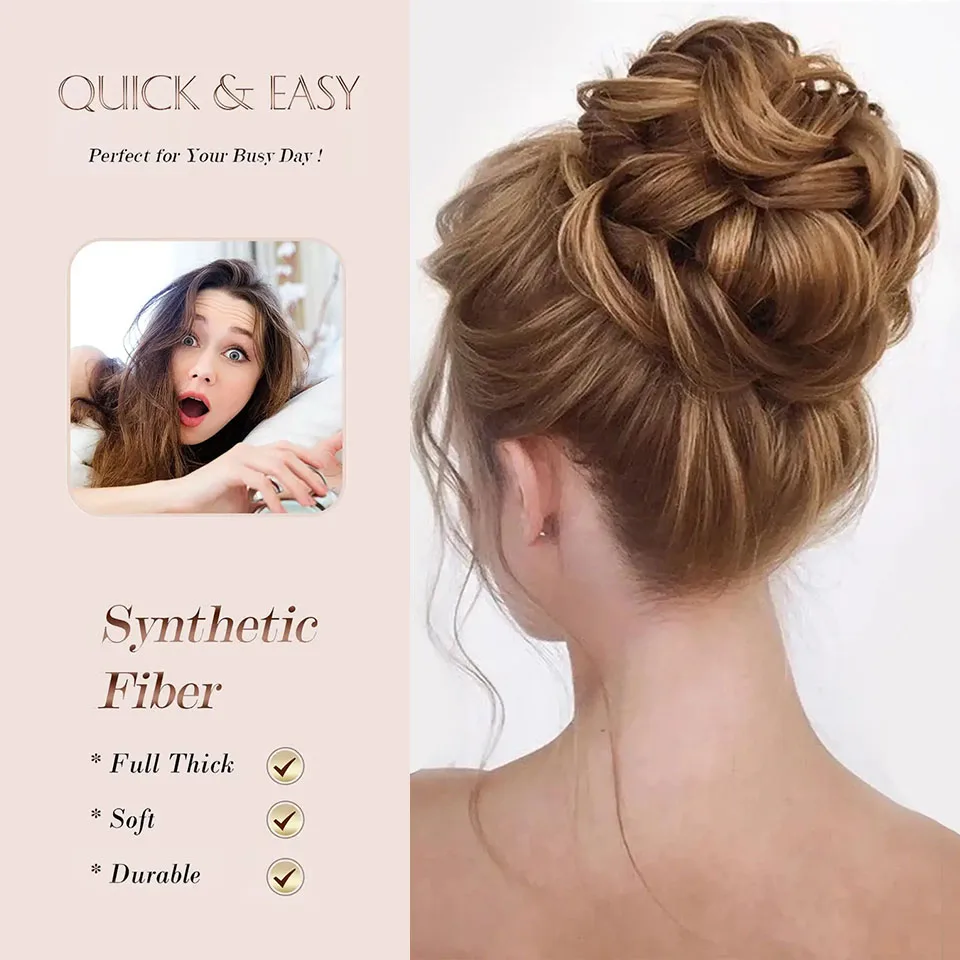 OLA Synthetic Chignon Messy Bun Claw Clip in Hair Piece Wavy Curly Hair Bun Ponytail Extensions Scrunchie Hairpieces for Women