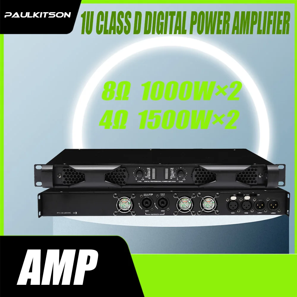 Paulkitson Professional Digital Power Amplifier Class D 2 Channel Audio Subwoofer Line Array Amps 2x1000W