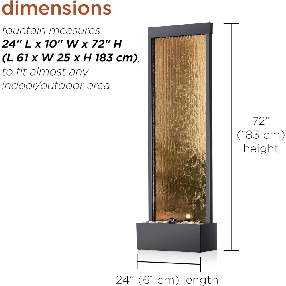 Indoor/Outdoor Mirror Zen Waterfall Fountain with Stones and Lights, Bronze Yard & Garden Decor INTEGRATED HALOGEN LIGHTING