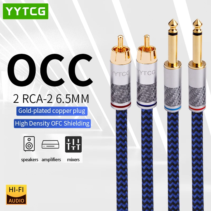 6N Occ Hifi Dual 6.5mm to Dual RCA Cable Hi-end 6.35mm to RCA Audio Cable With Gold-Plated Plug for Mixer Power Amplifier