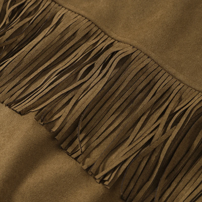 Damen-Wildlederjacken mit Übergroßem Revers und Quasten, Einreihige Kurze Mäntel, Herbst-Damenjacke mit Langen Ärmeln, Neue Oberbekleidung – Detail 9