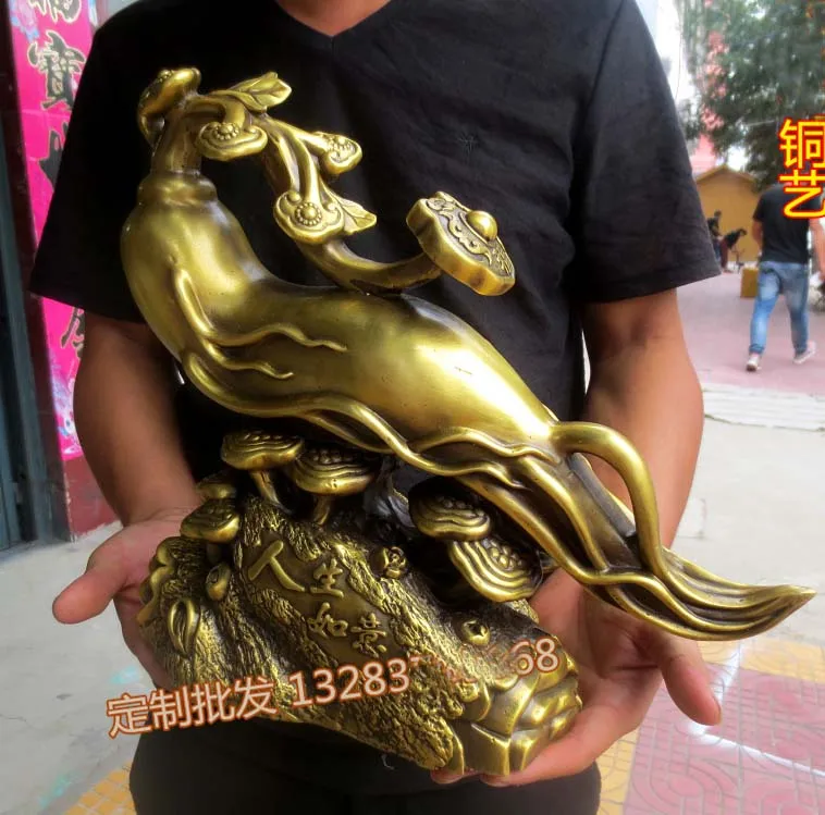 LARGE  HOME Shop lobby decoration Business Money Drawing Good luck Propitious RUYI FENG SHUI brass Sculpture art Statue