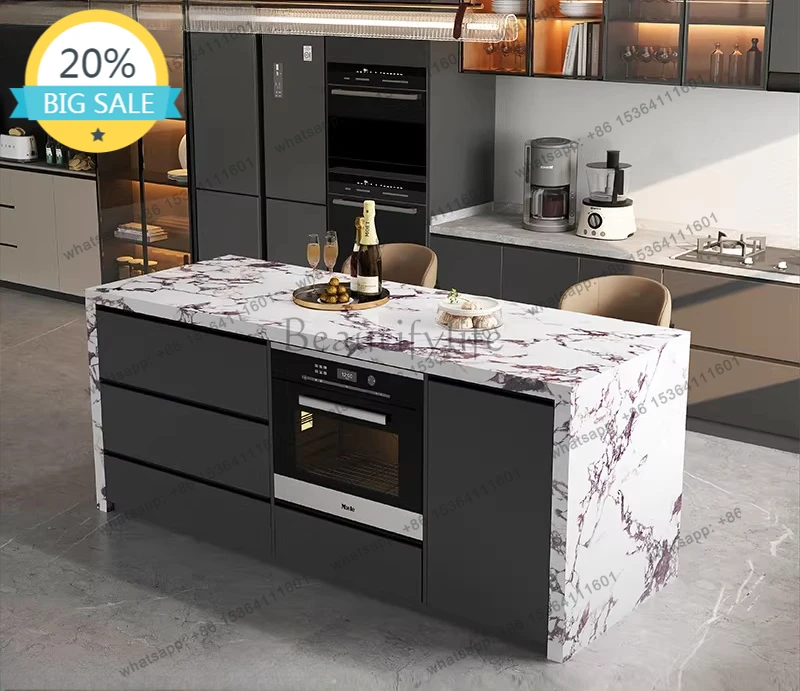 D38Slate cuisine bar, island table, integrated open kitchen, central guide table and western kitchen