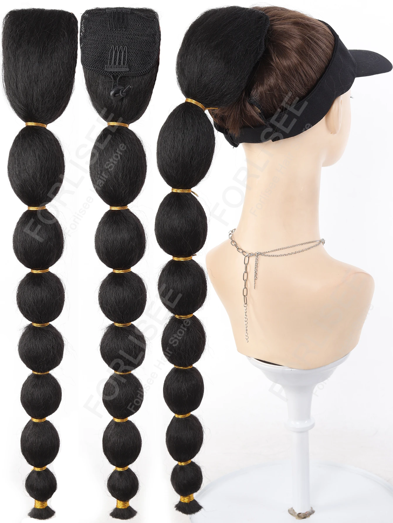 FORLISEE غريب الأفرو نفخة ذيل حصان تمديد للنساء السود فانوس طويل فقاعة الرباط كاذبة ضفيرة الاصطناعية قطعة شعر #4