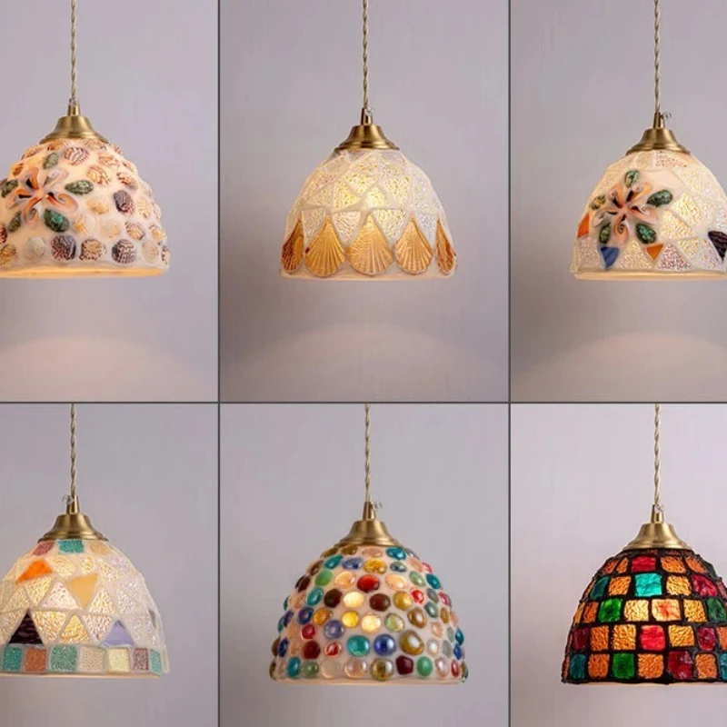 Lámpara colgante de cristal posmoderna, pantalla creativa de concha de mar, lámpara de noche colgante para iluminación de techo de dormitorio