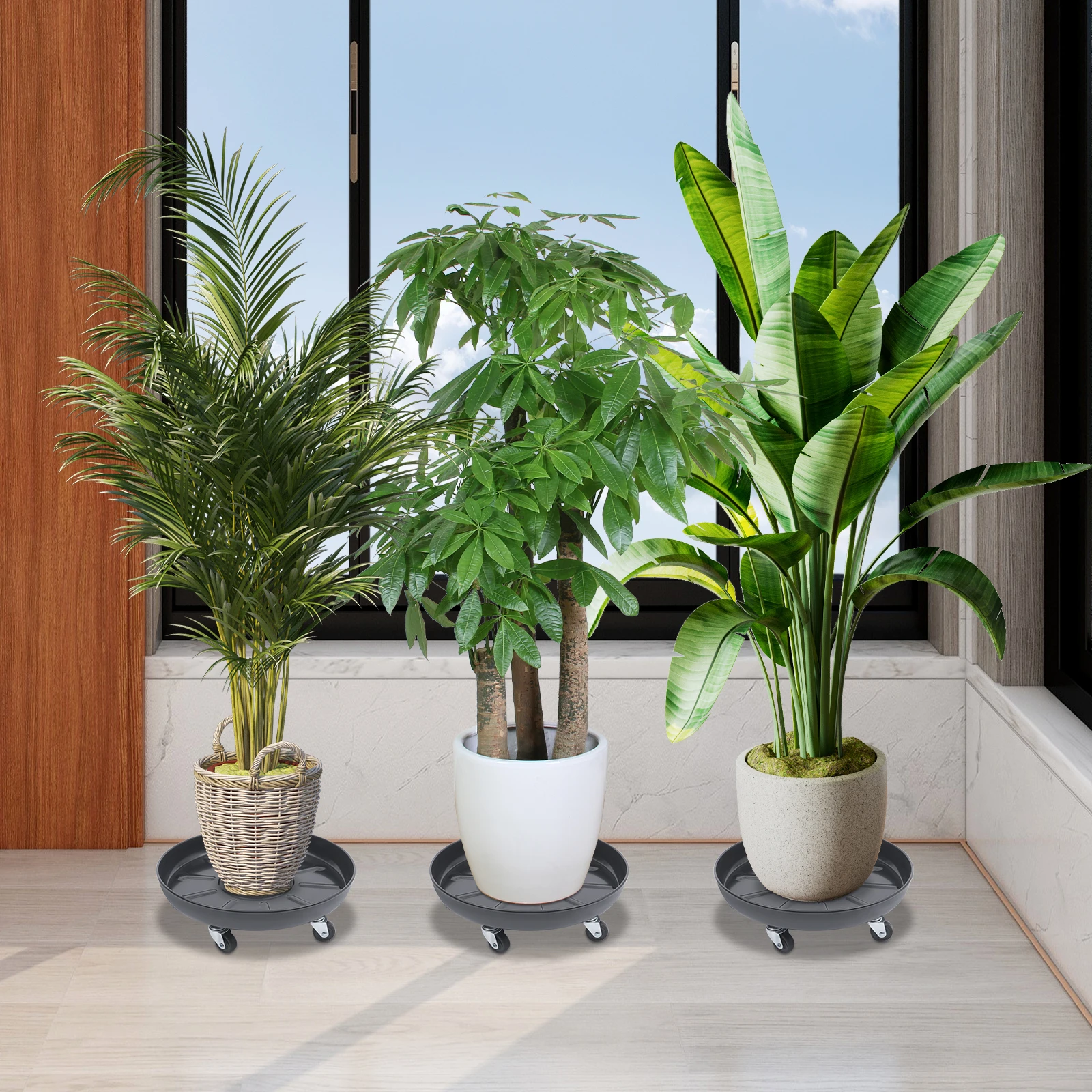 

Черный железный 36 см колесный поднос для цветочного горшка, подшипник 290 кг, подвижное основание, тяжелая роликовая рама для посадки