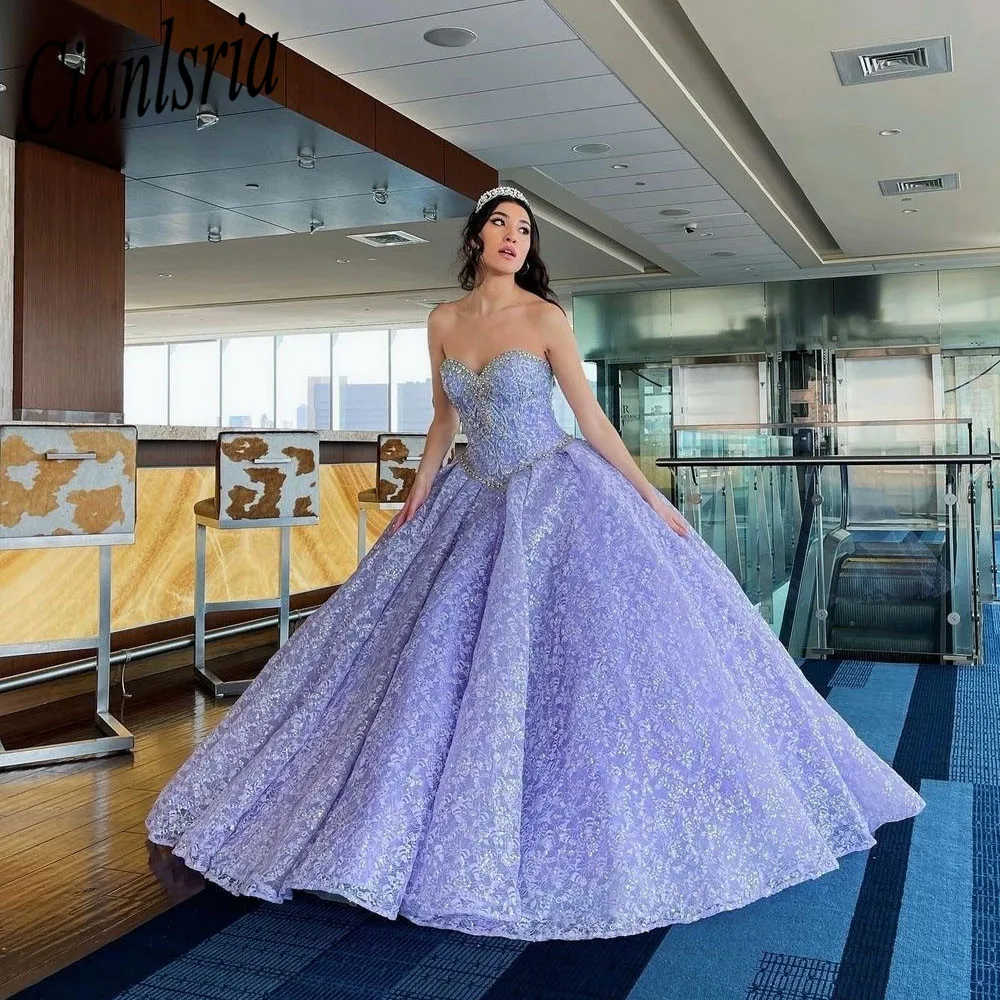 Vestido De encaje lila para quinceañera, traje De baile con cuentas para fiesta De cumpleaños De 15 Años, 2023