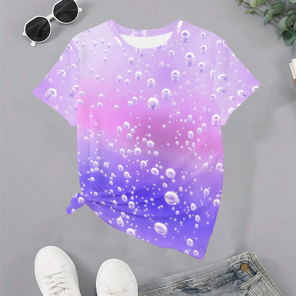 

Women's Purple Gradient 3D Bubble Printed T-shirt - Summer Casual Fashion Fit Round Neck Short Sleeve