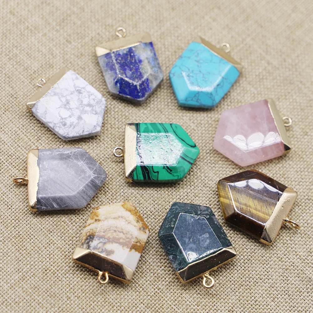 Natural Stone Arrow Pendant Gold Necklace Green Aventurine Rose Quartz Turquoise Reiki Charm DIY Accessories Jewelry Making 6Pcs