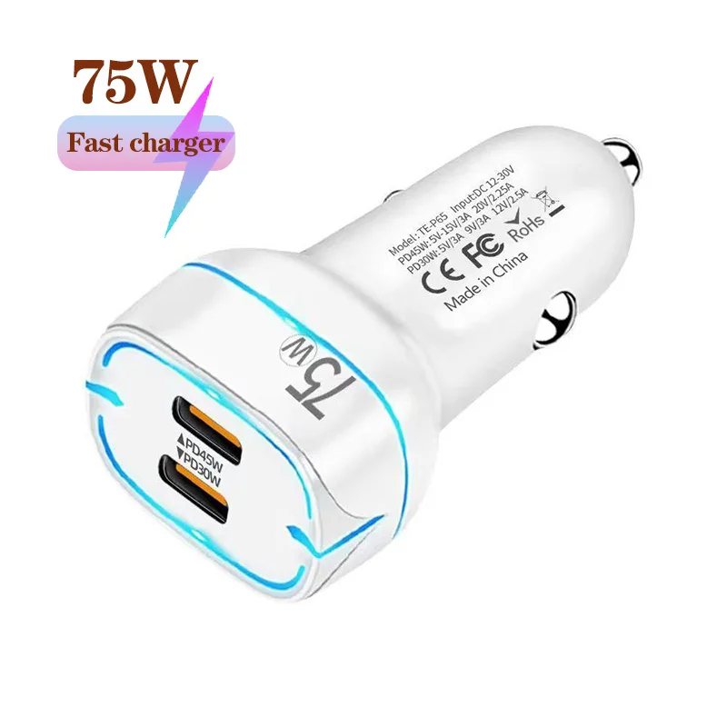 2Port PD 65W car charger PD45W+PD30W car phone charger for HUAWEI iPhone Samsung Xiaomi fast charging cigarette lighter adapter