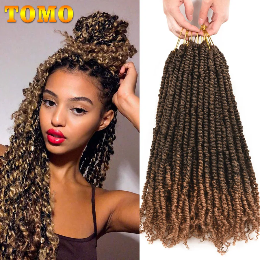 TOMO Passion Twist Synthetic Crotchet Hair 12 18 24 inch Long Handmade Crochet Braids Ombre Black Brown Braiding Hair Extensions