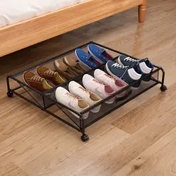 Wholesale Factory Price Bedroom Shoe Storage Rack Living Room Under Bed Sofa Movable Shoe Storage Organizer with Wheels Assembly