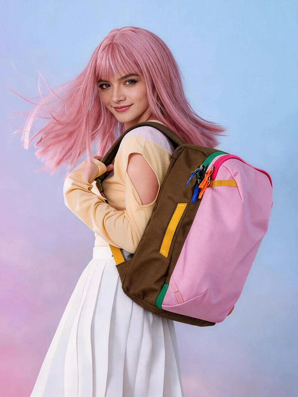 Large Capacity Multifunctional Camel Outdoor Travel Backpack Double Shoulder Bag with Multiple Compartments And Zipper Closure