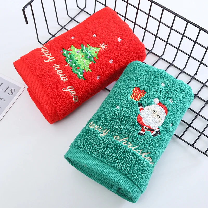 

Soft Cotton Towels Green Merry Christmas Santa Claus Hand Towels Absorbent Hand Bath Towels for Home Hotel Bathroom