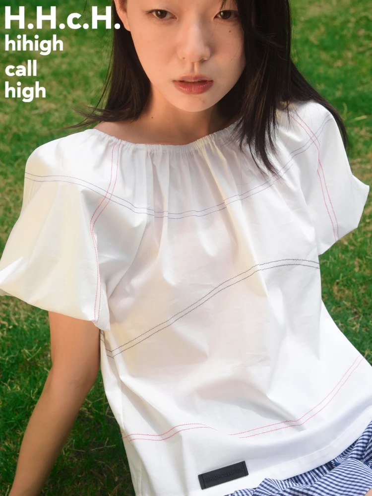 

Женская модная хлопковая футболка HH Sea 25SS Color Colion Bright Line с эластичным вырезом на одно плечо, белая, с коротким рукавом