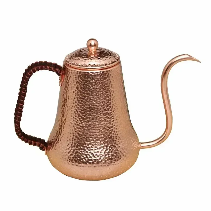 Hammered Coffee Tea Pot Pure Red Copper Premium Quality Drip Kettle Gooseneck Spout Long Mouth Coffee Kettle Teapot- 900ml