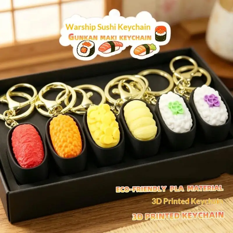 3D-gedruckter simulierter Sushi-Schlüsselanhänger, niedliches Design, perfekte Taschendekoration, Geschenk, Autoanhänger-Zubehör, Stressabbau-Spielzeug – Detail 1