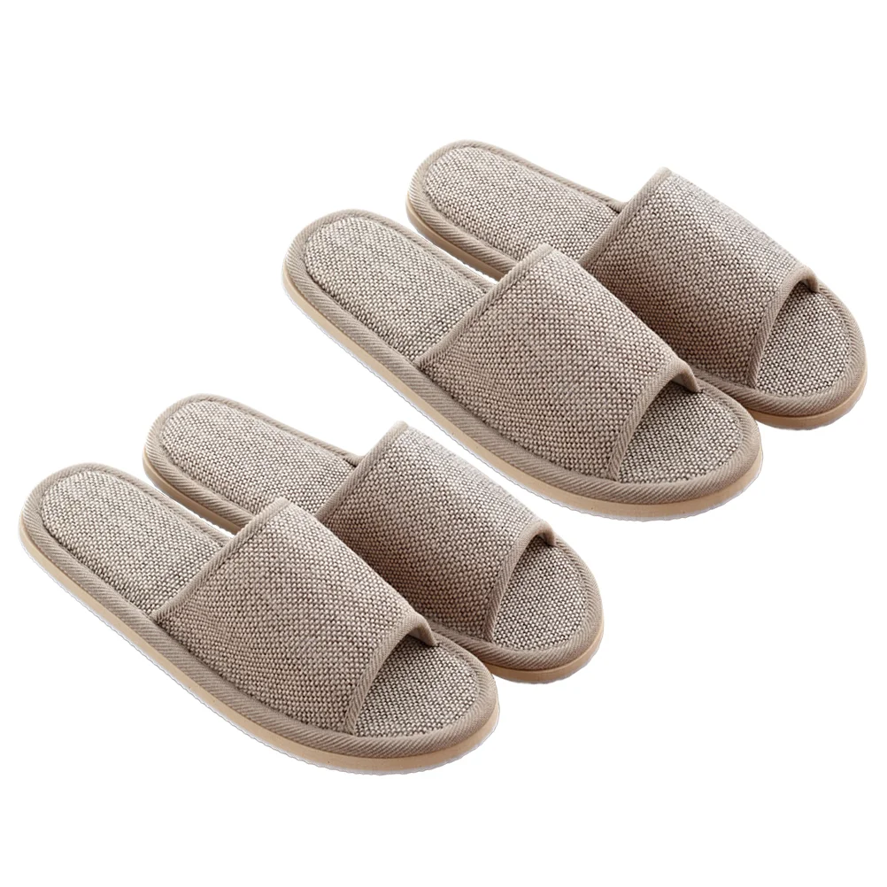 

2 Pairs Wet Slippers Linen Leisure Shoes Customer EVA Summer for Home After Shower