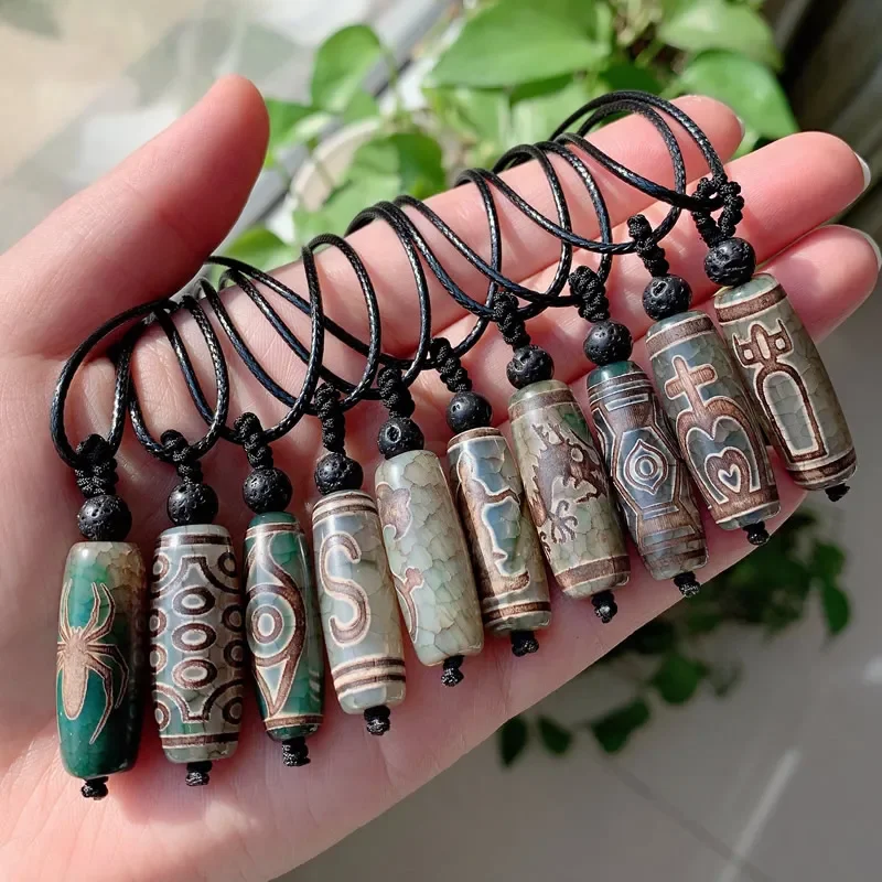 

Healing Jewelry Natural Tibetan Dzi Agates Pendant Necklace Nine Eyes Guanyin Ruyi Dragon Agat Stone Necklace for Women Men