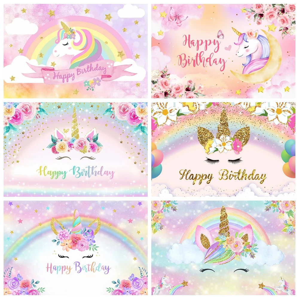 

Unicorn Backdrop Rainbow Clouds Stars Child Baby Girl Birthday Party Decor Newborn Baby Shower Photo Background Banner Props