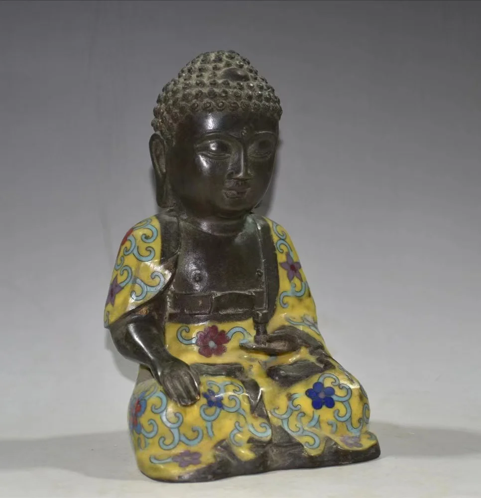 Antique Chinease copper Cloisonne Gautama Buddha statue，Handicrafts, best collection&adornment,#018, Free shipping