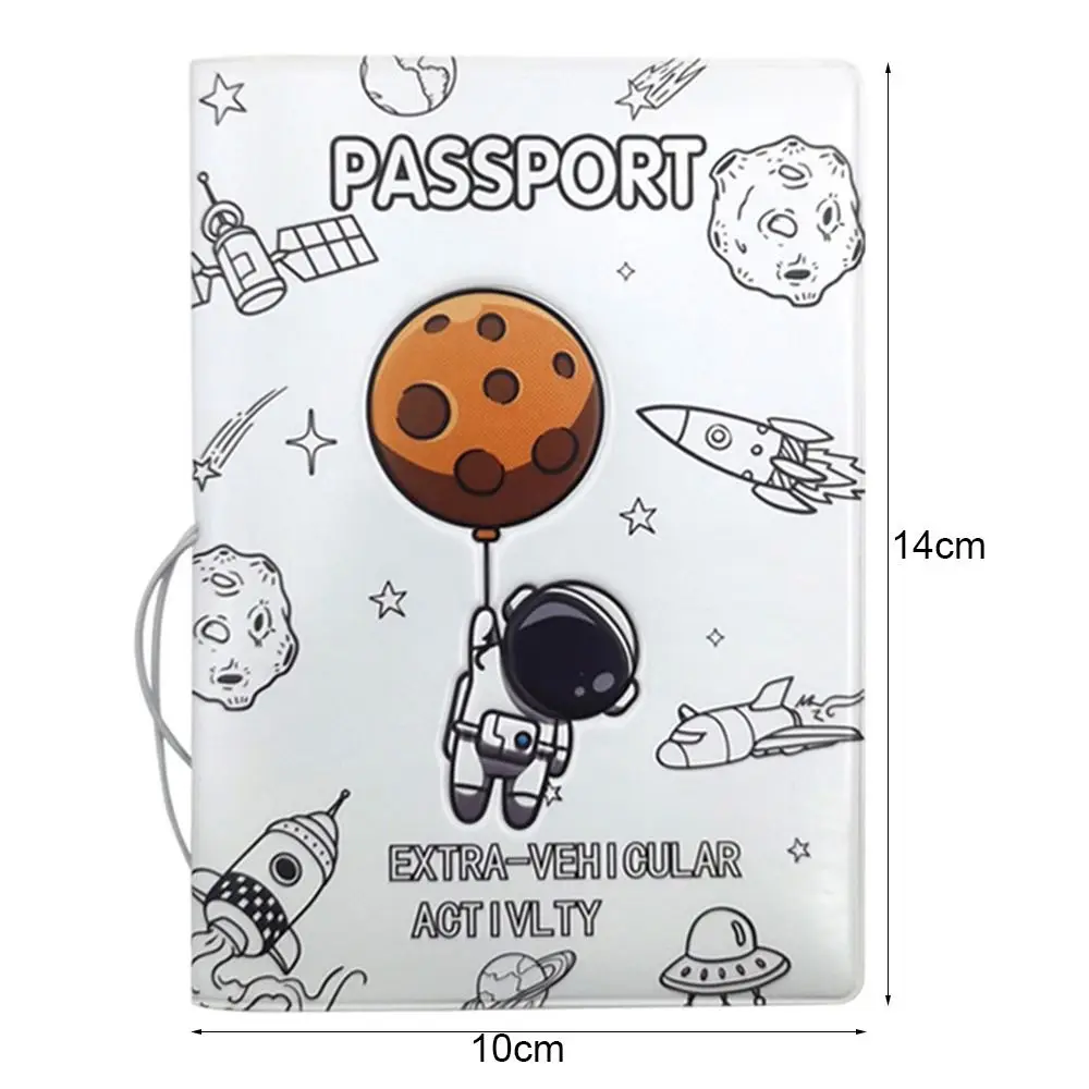 Cartoon Astronaut Passport Cover PU World Traveling Luggage Tag Waterproof Multi-function Certificate Protective Sheath Unisex