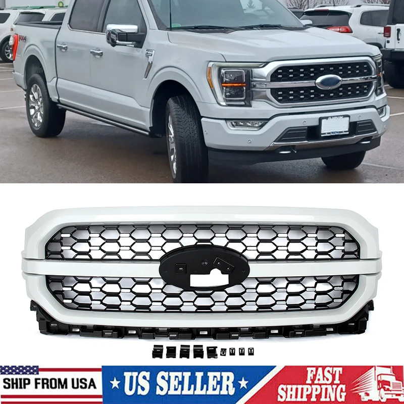 

Avalanche Grey Platinum Style Honeycomb Grills Fit For 2021-2023 Ford F150 F-150 Front Bumper Upper Grille Radiator Mesh Grill