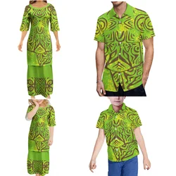 Pacific Islands Puletasi Women's Long Dress Summer Short Sleeve Adult Children Family Set Custom Polynesian Pattern