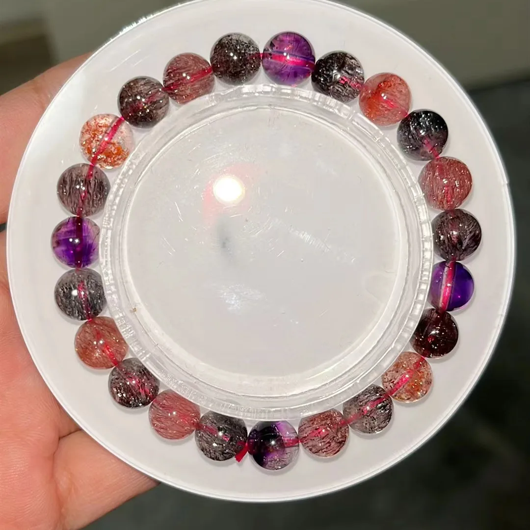 

Top Natural Colorful Super 7 Seven Red Lepidocrocite Quartz Bracelet Jewelry 8.3mm Woman Men Rutilated Quartz Beads AAAAAAA