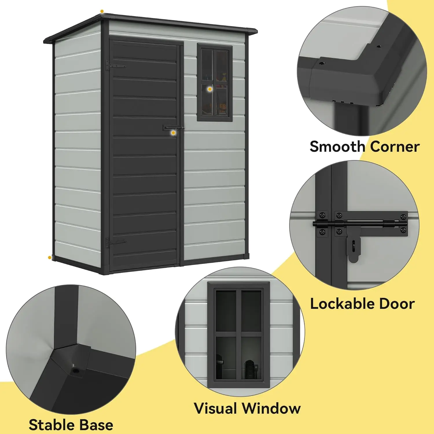 Dwvo 5X3Ft Resin Outdoor Storage Shed With Floor, Waterproof Lockable Storage Shed With Window, Plastic Outside Tool Storage