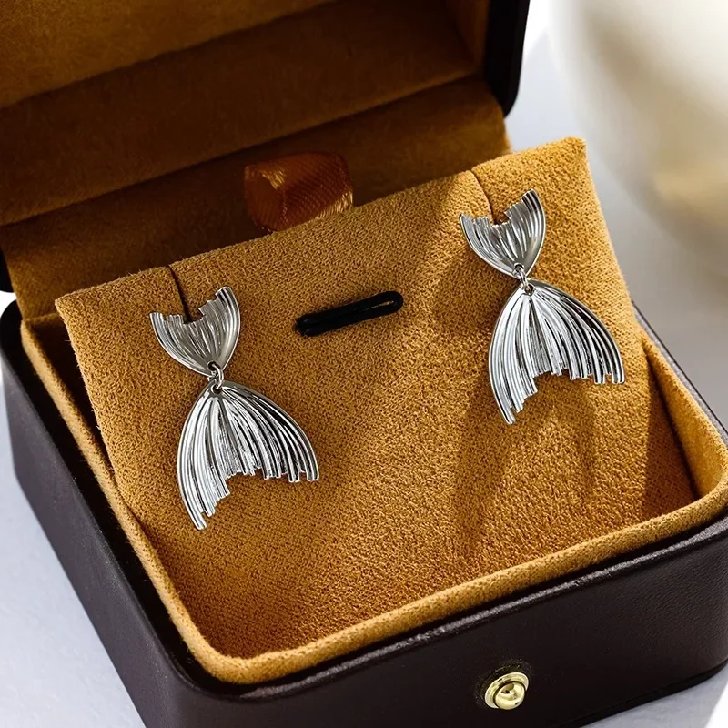 Minimalist Fish Tail Earrings - Elegant Silver Plated Mermaid Ear Studs