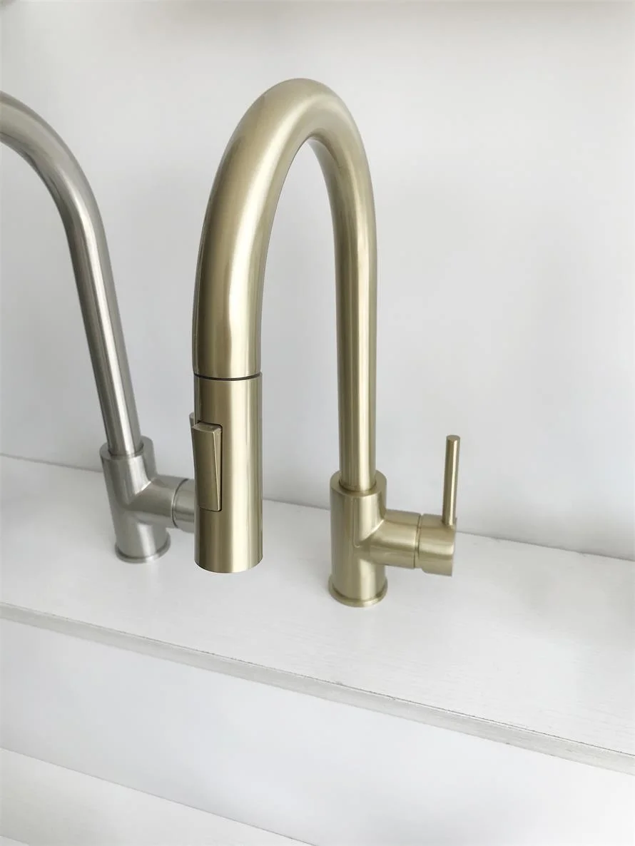 Kaiping Youjia Bathroom Brushed Gold Brass Pulling Dish Pot faucet can rotate kitchen household single hole cold and hot 4551